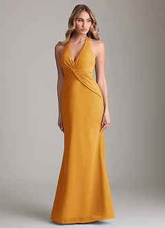 Azazie Valerie Bridesmaid Dresses Butterscotch Mermaid Pleated Chiffon Dress image1