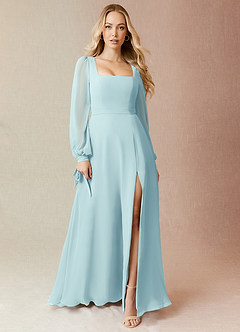 Azazie Leonia Bridesmaid Dresses Sea Glass A-Line Long Sleeve Chiffon Dress image3