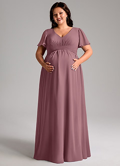 Azazie Verna Maternity Bridesmaid Dresses A-Line V-Neck Ruched Chiffon Floor-Length Dress image11