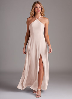 Azazie Bailey Final Sale Rose Petal A-Line Halter Side Slit Chiffon Dress image4