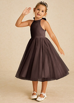 Azazie Dora Blumenmädchenkleider A-Linie Schleifen Tüll Kleid Ganache image2