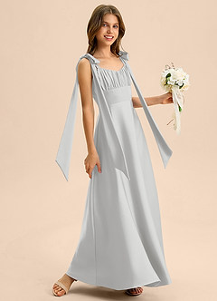 Azazie Halley Junior A-Linie Schleifen Stretch-Satin Kleid Silber image5