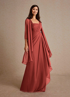 Azazie Clinton Mother of the Bride Dresses Terracotta A-Line Pleated Mesh Dress image2