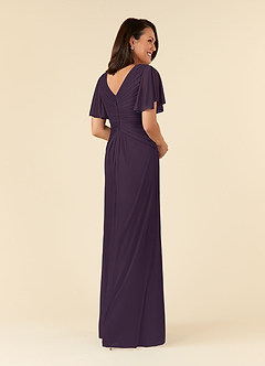 Azazie Emmeline Mother of the Bride Dresses Plum A-Line V-Neck Pleated Mesh Dress image9