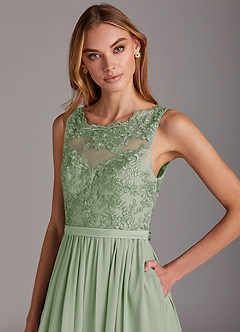 Azazie Elly Bridesmaid Dresses Dusty Sage A-Line Lace Scoop Neck Chiffon Dress image6