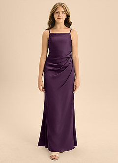 Azazie Renna Junior Plum A-Line Pleated Stretch Satin Dress image6