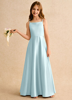 Azazie Joella Girls Formal Flower Girl Dresses Cloud Blue A-Line Pleated Stretch Satin Dress image2
