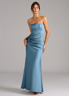 Azazie Debby Bridesmaid Dresses Steel Blue Mermaid Strapless Stretch Satin Convertible Dress image1