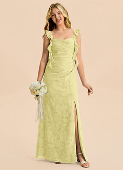 Azazie Jessamine Junior Lemon Sorbet Mermaid Sweetheart Neckline Floral Burnout Dress image1