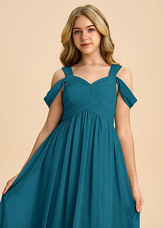 Azazie Lianne Junior Ink Blue A-Line Off the Shoulder Chiffon Dress image4