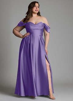 Azazie Loisa Robes de demoiselle d'honneur Robe Trapèze en Satin extensible Épaules dénudées Tahiti image13