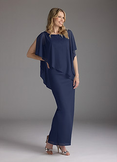 Azazie Aspyn Abiti per la Madre della Sposa Abito Tubino in Maglia Perline Marino Scuro image4