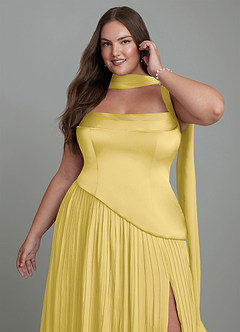 Azazie Stephanie Bridesmaid Dresses Canary A-Line Pleated Stretch Satin Dress image7
