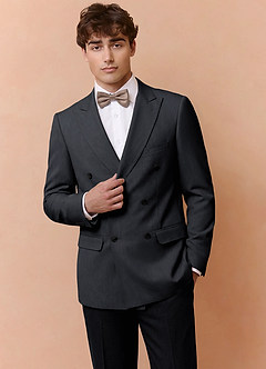 front Collins Charcoal Double Breasted Wool Blend Suit Jacket