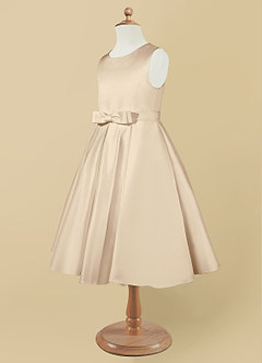 Azazie Coco Flower Girl Dresses Champagne A-Line Bow Matte Satin Dress image7