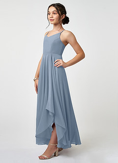 Azazie Collette Junior Dusty Blue A-Line Ruched Chiffon Dress image3
