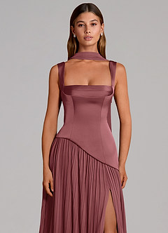 Azazie Stephanie Bridesmaid Dresses Amethyst A-Line Pleated Stretch Satin Dress image6