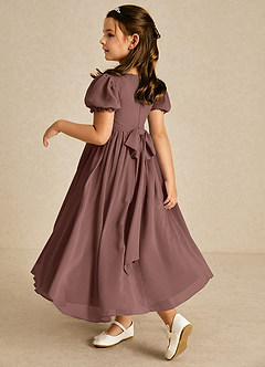 Azazie Joss Flower Girl Dresses Espresso A-Line with Sleeves Chiffon Dress image2