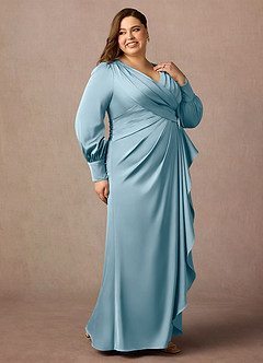 Azazie Petrina Final Sale Moody Blue Mermaid Pleated Stretch Satin Dress image9