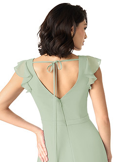 Azazie Claudine Bridesmaid Dresses Dusty Sage A-Line Flutter Sleeve Chiffon Dress image6