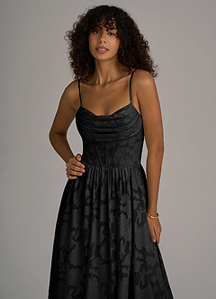 Azazie Lettie Bridesmaid Dresses Black A-Line Corset Floral Burnout Dress image2
