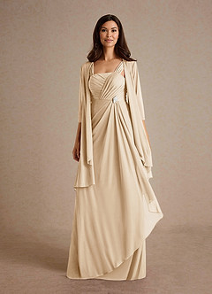 Azazie Clinton Mother of the Bride Dresses Champagne A-Line Pleated Mesh Dress image5