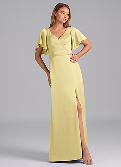 Azazie Ambrosia Bridesmaid Dresses Lemon Sorbet A-Line Pleated Stretch Satin Dress image4