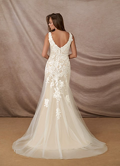 Azazie Bess Wedding Dresses Diamond White Champagne Sheath Sequins Tulle Dress image5