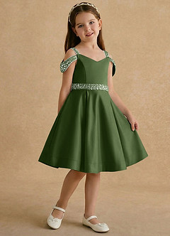 Azazie Judi Blumenmädchenkleider A-Linie Matte Satin Kleid Olivgrün image4