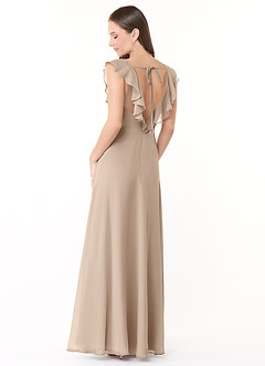 Azazie Yoko Schlussverkauf A-Linie Gestreift Chiffon Kleid Taupe image2