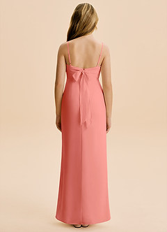 Azazie Mai Junior Vestido de Rosa Salmón de Gasa de Corte Recto con Plisado image2