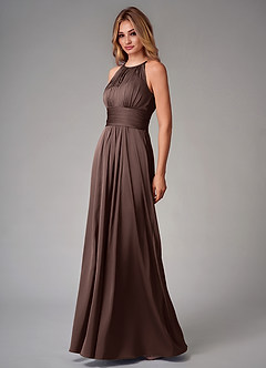 Azazie Bonnie Abiti da Damigella Abito A-Line in Raso Elasticizzato Plissettato Ganache image3