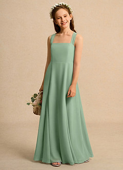 Azazie Tater Girls Formal Blumenmädchenkleider A-Linie Plissee Chiffon Kleid Matcha image1