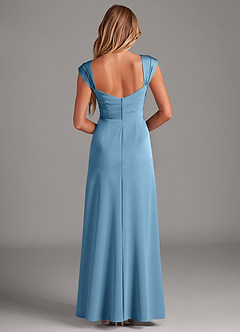 Azazie Laila Bridesmaid Dresses Steel Blue A-Line Pleated Stretch Satin Dress image2