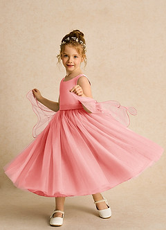 Azazie Pear vestidos de niña de las flores Vestido de Coral de Tul de Princesa con Lazo image2