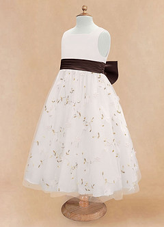 Azazie Pollie Flower Girl Dresses Ivory Ganache A-Line Bow Tulle Dress image13