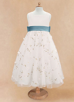 Azazie Pollie Flower Girl Dresses Ivory Moody Blue A-Line Bow Tulle Dress image11