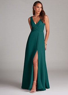Azazie Nelly Bridesmaid Dresses Peacock A-Line Pleated Chiffon Dress image1