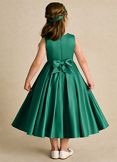 Azazie Lady Blumenmädchenkleider A-Linie Plissee Matte Satin Kleid Smaragd image2