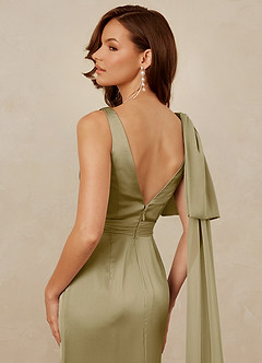 Christian Siriano Bridal for Azazie 1011 Bridesmaid Dresses Moss Green Mermaid Bow Stretch Satin Dress image4