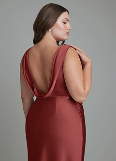 Azazie Kieryn Bridesmaid Dresses Terracotta Mermaid Pleated Stretch Satin Dress image14