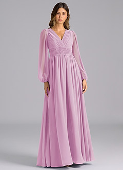 Azazie Palerma Bridesmaid Dresses Candy Pink A-Line Long Sleeve Chiffon Dress image1