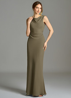 Azazie Kieryn Vestidos de damas de honor Vestido de Verde Sauce de Gasa de Corte Sirena con Plisado image4