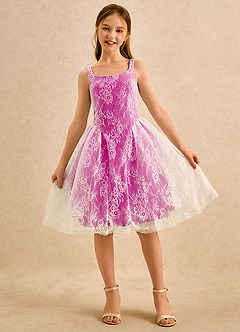 Azazie Cubbie Girls Formal Blumenmädchenkleider A-Linie Spitze Kleid Fuchsia image4