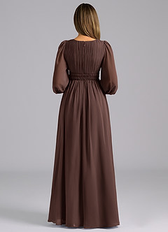 Azazie Palerma Bridesmaid Dresses Ganache A-Line Long Sleeve Chiffon Dress image2
