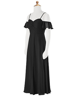 Azazie Juna Junior Black A-Line Off the Shoulder Chiffon Dress image8