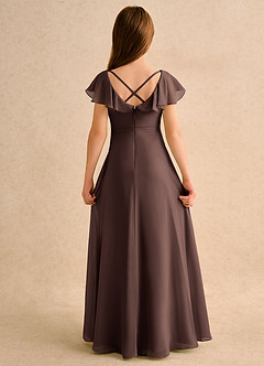 Azazie Nari Girls Formal Flower Girl Dresses Ganache A-Line with Sleeves Chiffon Dress image7
