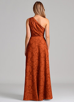 Azazie Phaedra Bridesmaid Dresses Paprika A-Line One Shoulder Floral Burnout Dress image6