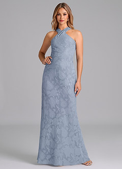 Azazie Doretta Bridesmaid Dresses Dusty Blue Mermaid Pleated Floral Burnout Dress image1