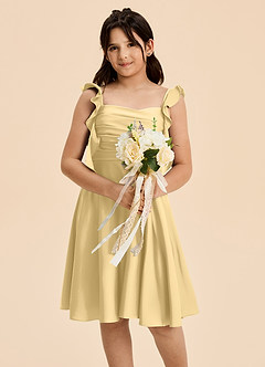 Azazie Kira Junior Butter A-Line Ruched Stretch Satin Dress image6